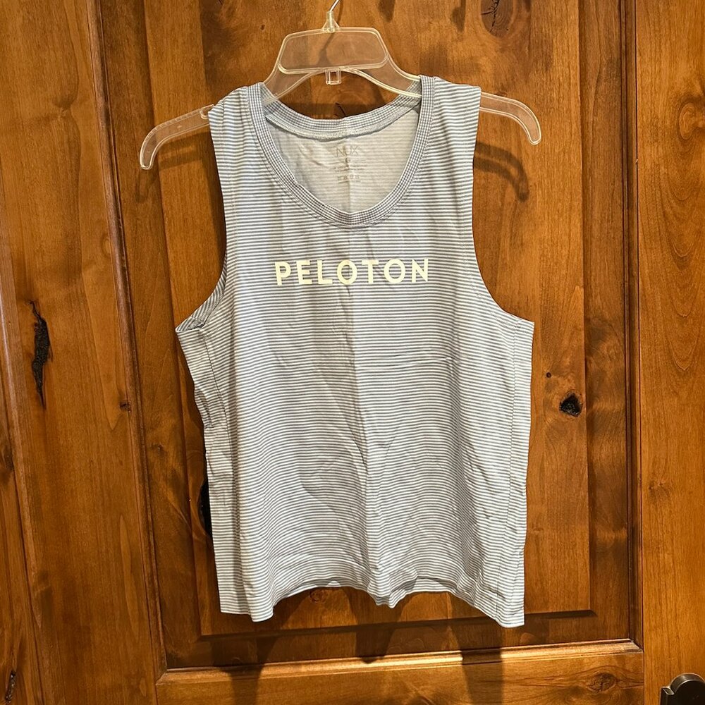 NUX Peloton Striped Tank Top Light Blue White Size M EUC